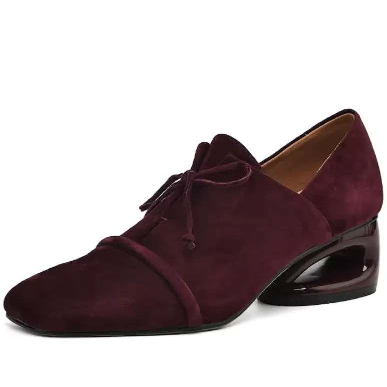 USS Shoes Mile Women's Square Toe Low Heel Suede Leather Pumps