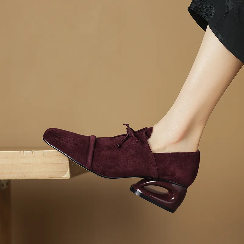 USS Shoes Mile Women's Square Toe Low Heel Suede Leather Pumps