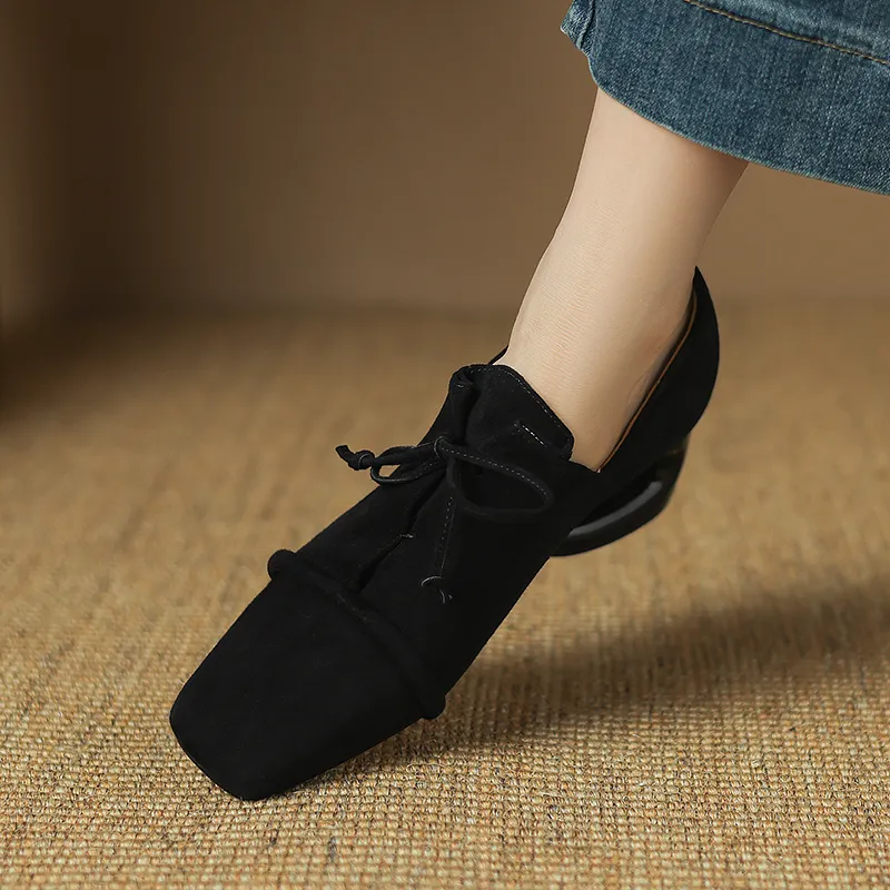 USS Shoes Mile Women's Square Toe Low Heel Suede Leather Pumps