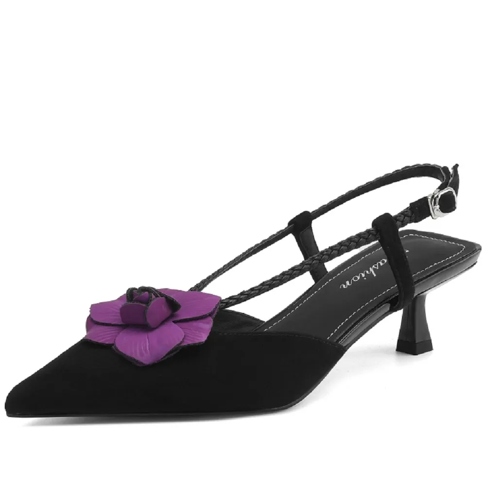 USS Shoes Scarlet Women's Leather Pointed Toe Flower Dress Sandals