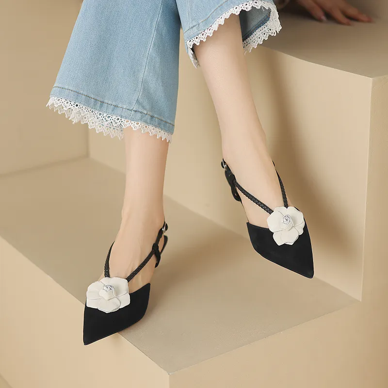 USS Shoes Scarlet Women's Leather Pointed Toe Flower Dress Sandals