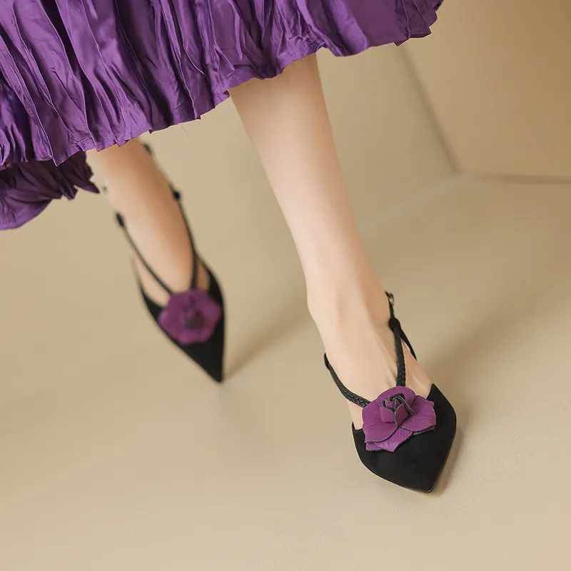 USS Shoes Scarlet Women's Leather Pointed Toe Flower Dress Sandals