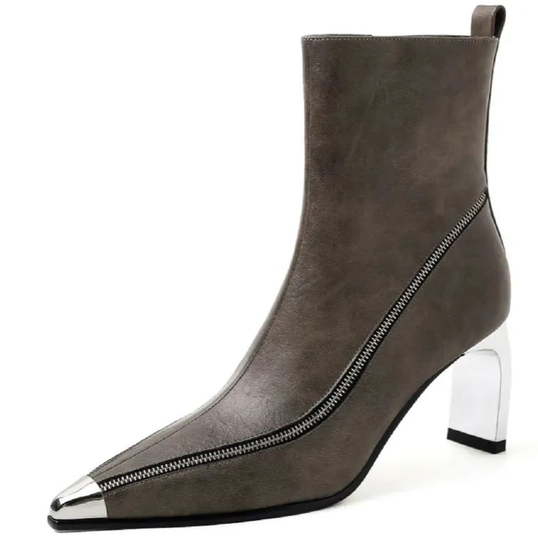 USS Shoes Sonia Leather Pointed Toe Zipper Ankle Boots