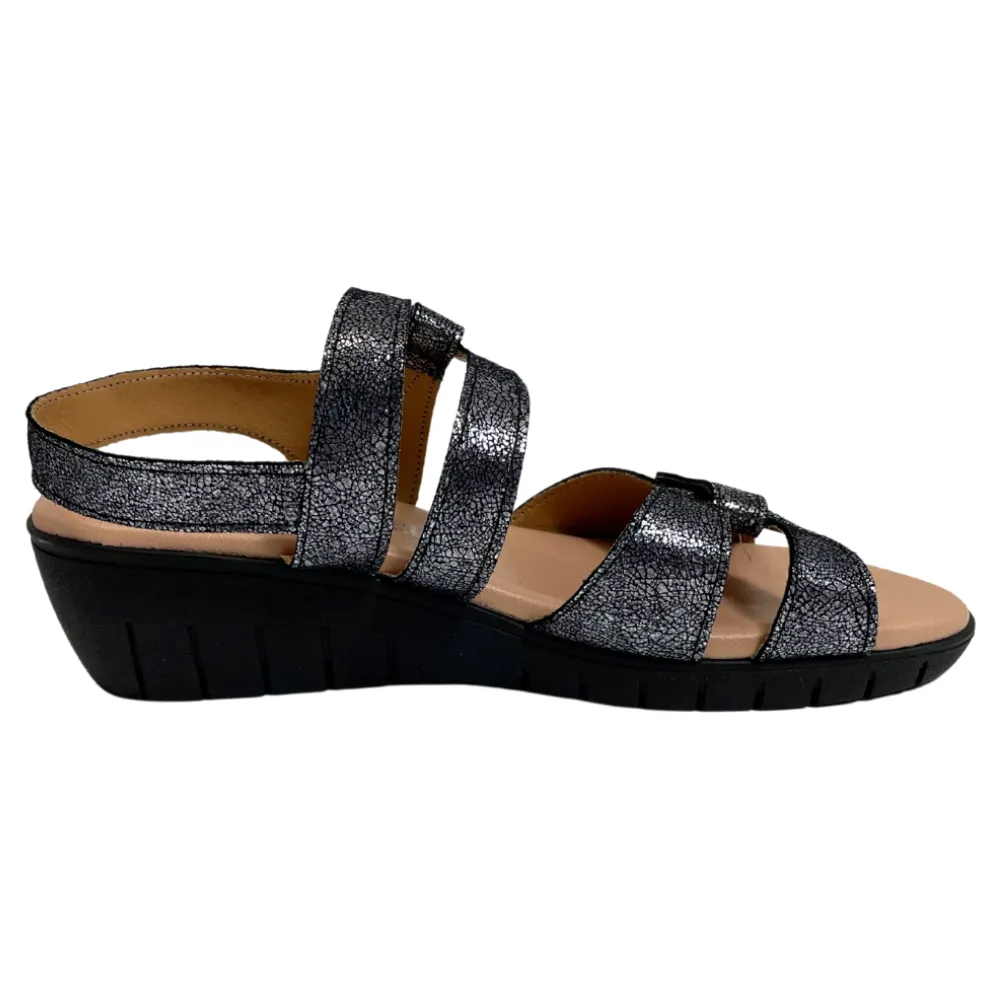 Valeria's Savanah Canvas Black Soft Leather Sandal (Women's)
