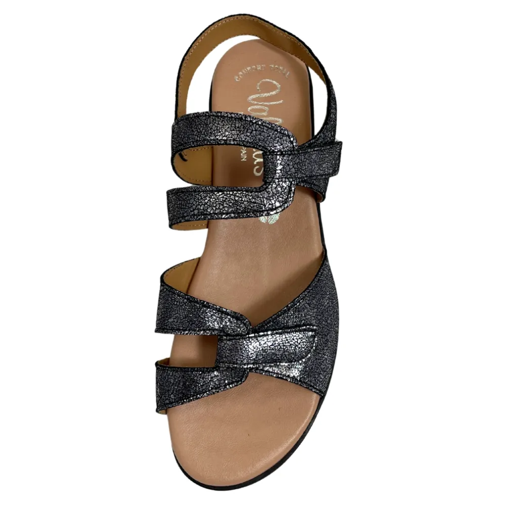 Valeria's Savanah Canvas Black Soft Leather Sandal (Women's)
