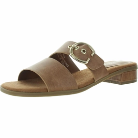 Viviana Womens Buckle Faux Leather Slide Sandals
