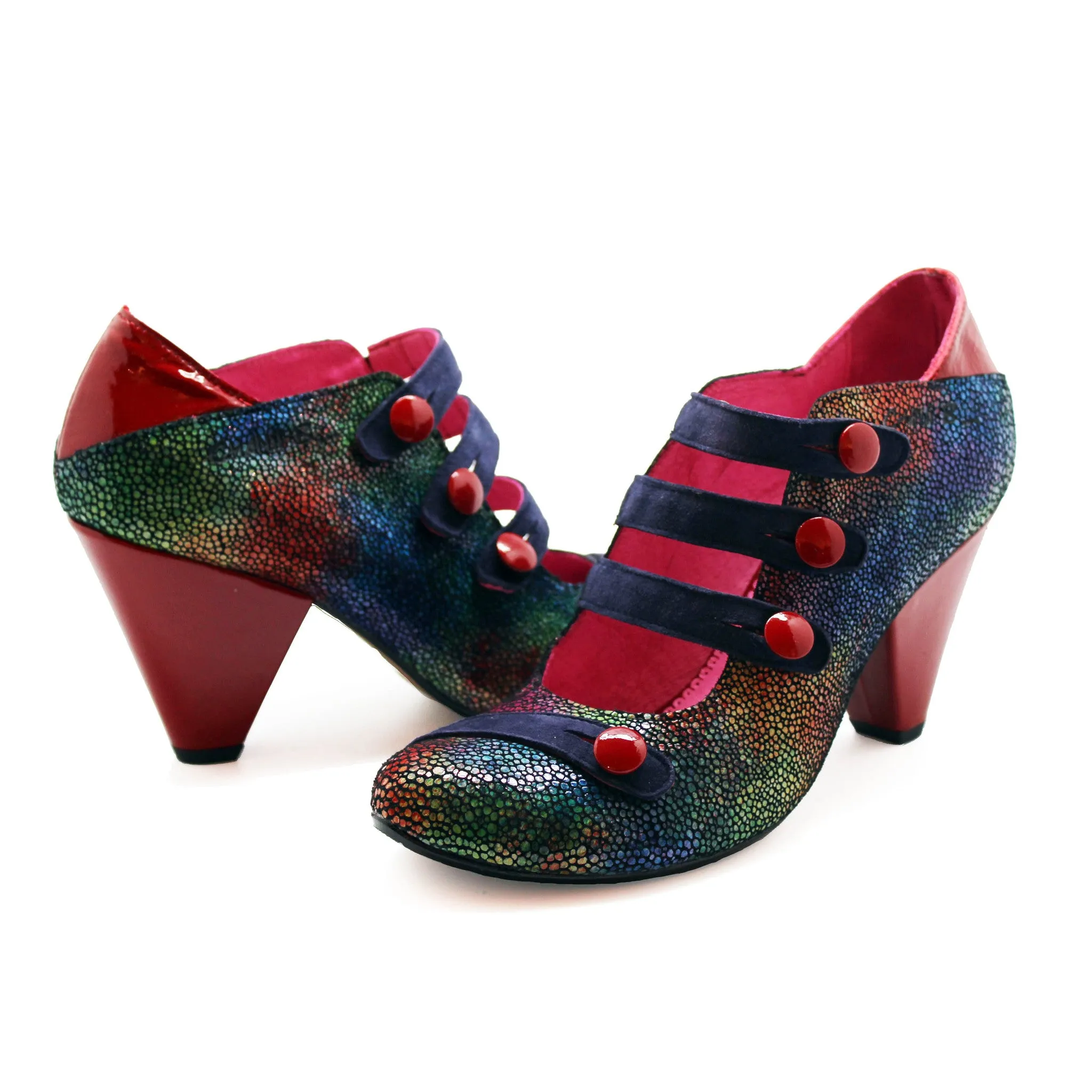 Voila - Blue Multi/Red Patent- last pairs 40 and 42