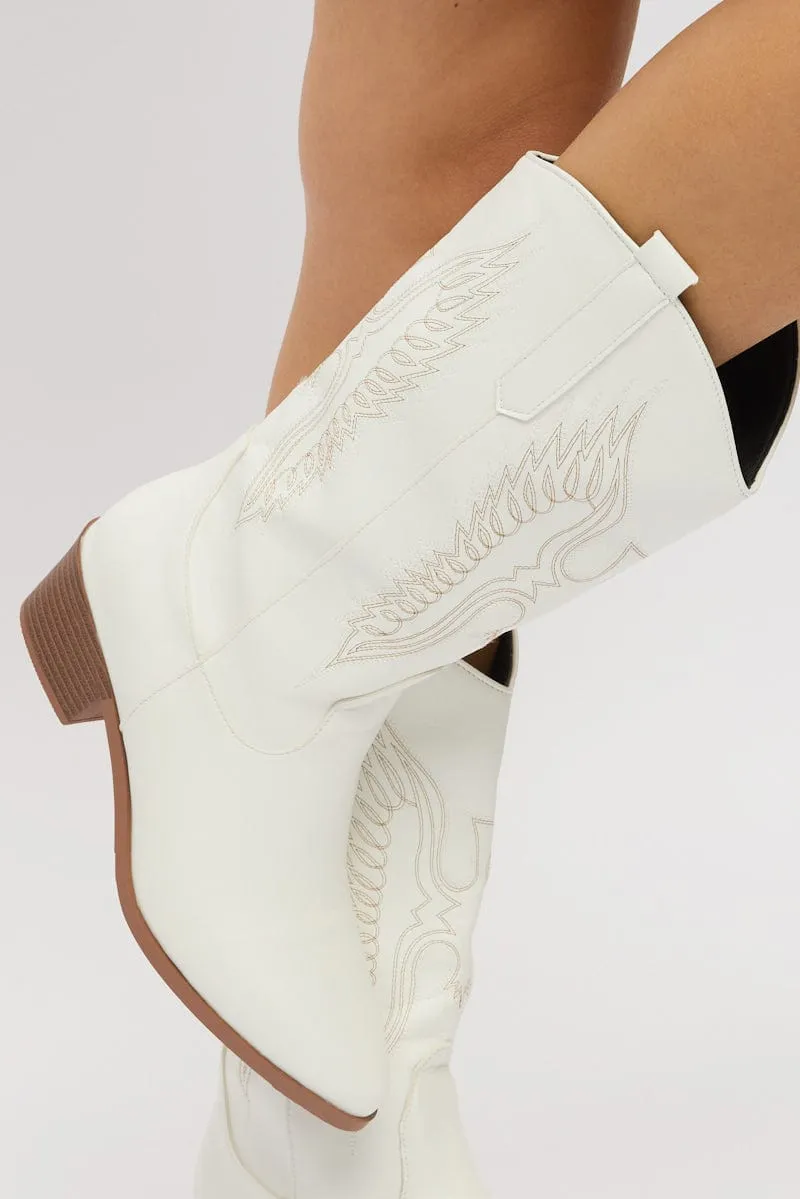 White Embroidered Western Cowboy Boots