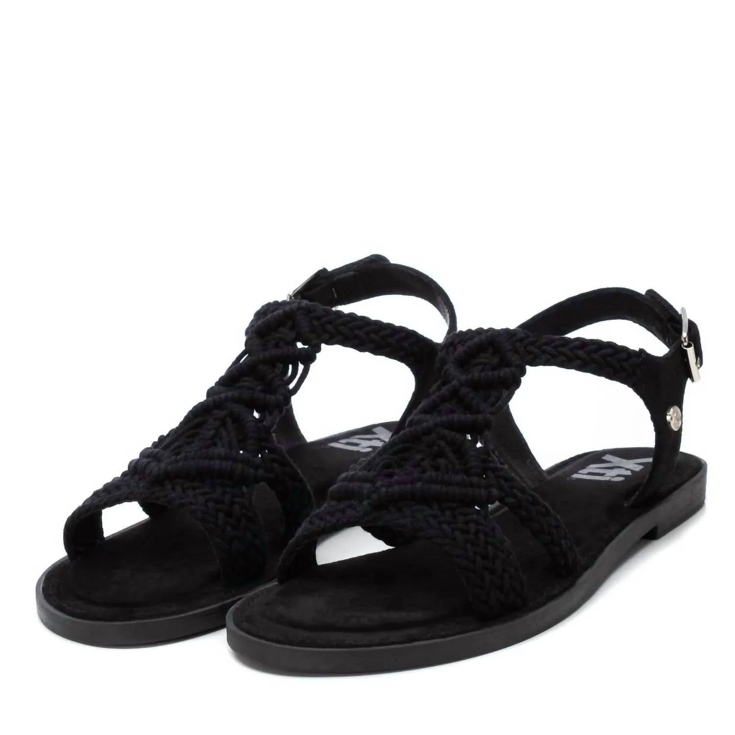 Women's Braided Strap Flat Sandals In Black