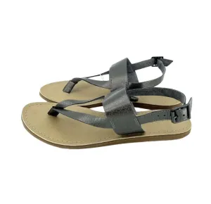 Women's Carolista Metallic Pewter Ankle Strap Thong Leather Sandals