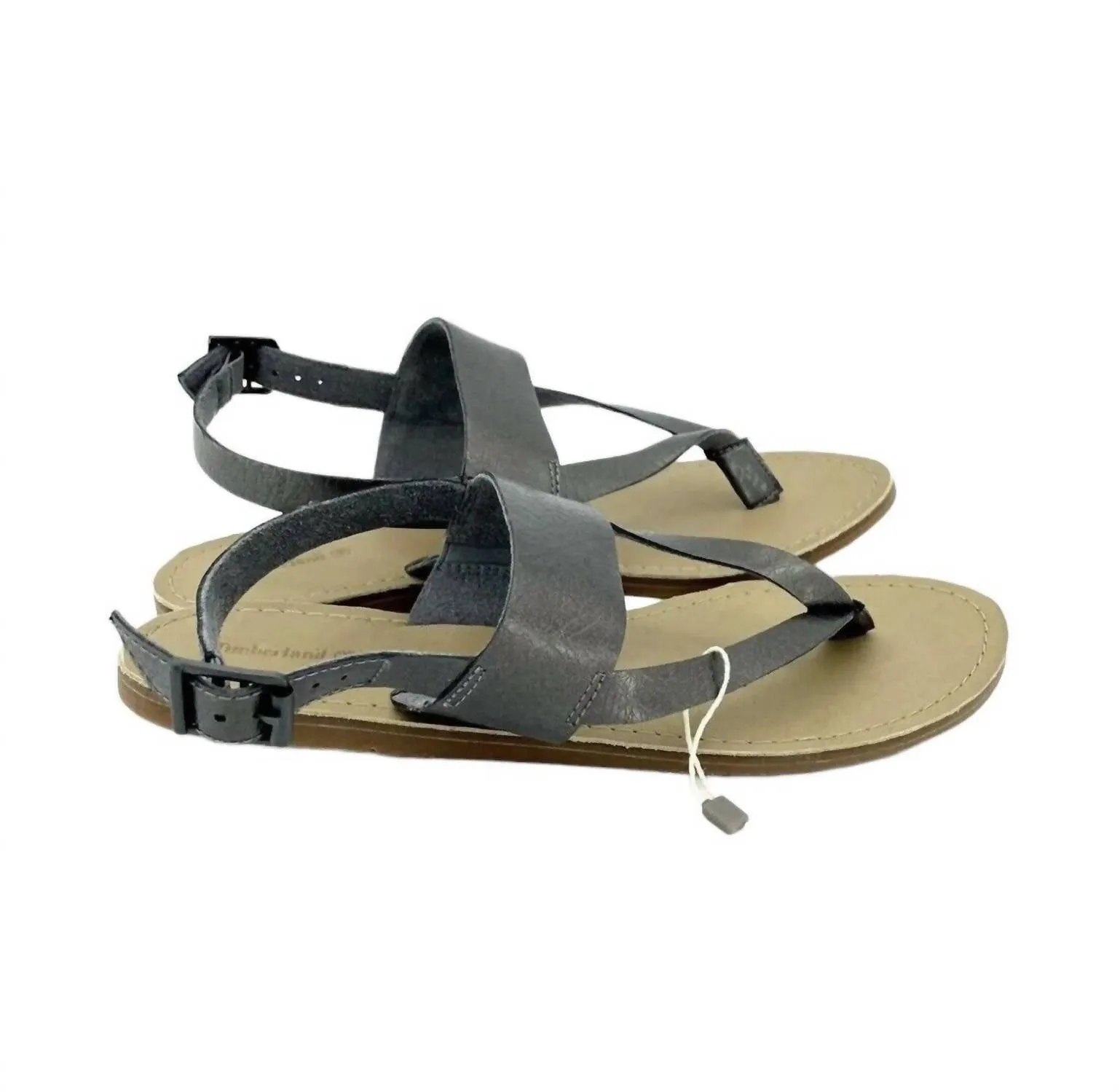 Women's Carolista Metallic Pewter Ankle Strap Thong Leather Sandals