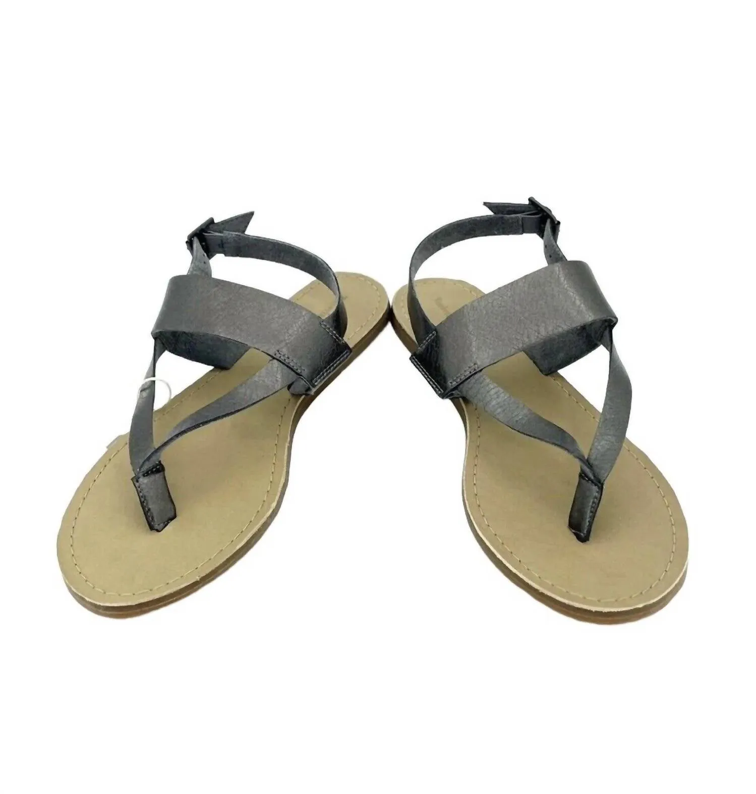 Women's Carolista Metallic Pewter Ankle Strap Thong Leather Sandals