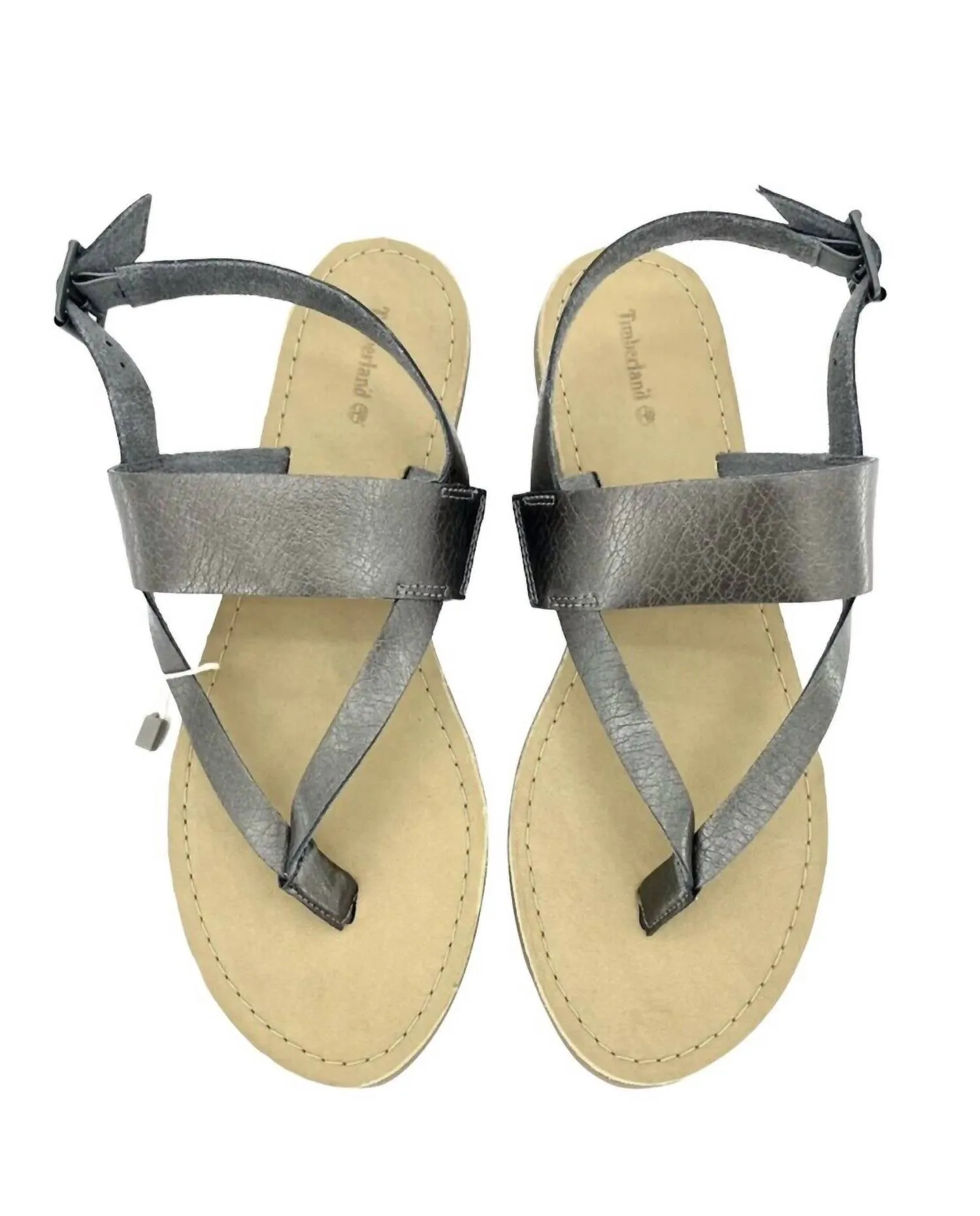 Women's Carolista Metallic Pewter Ankle Strap Thong Leather Sandals