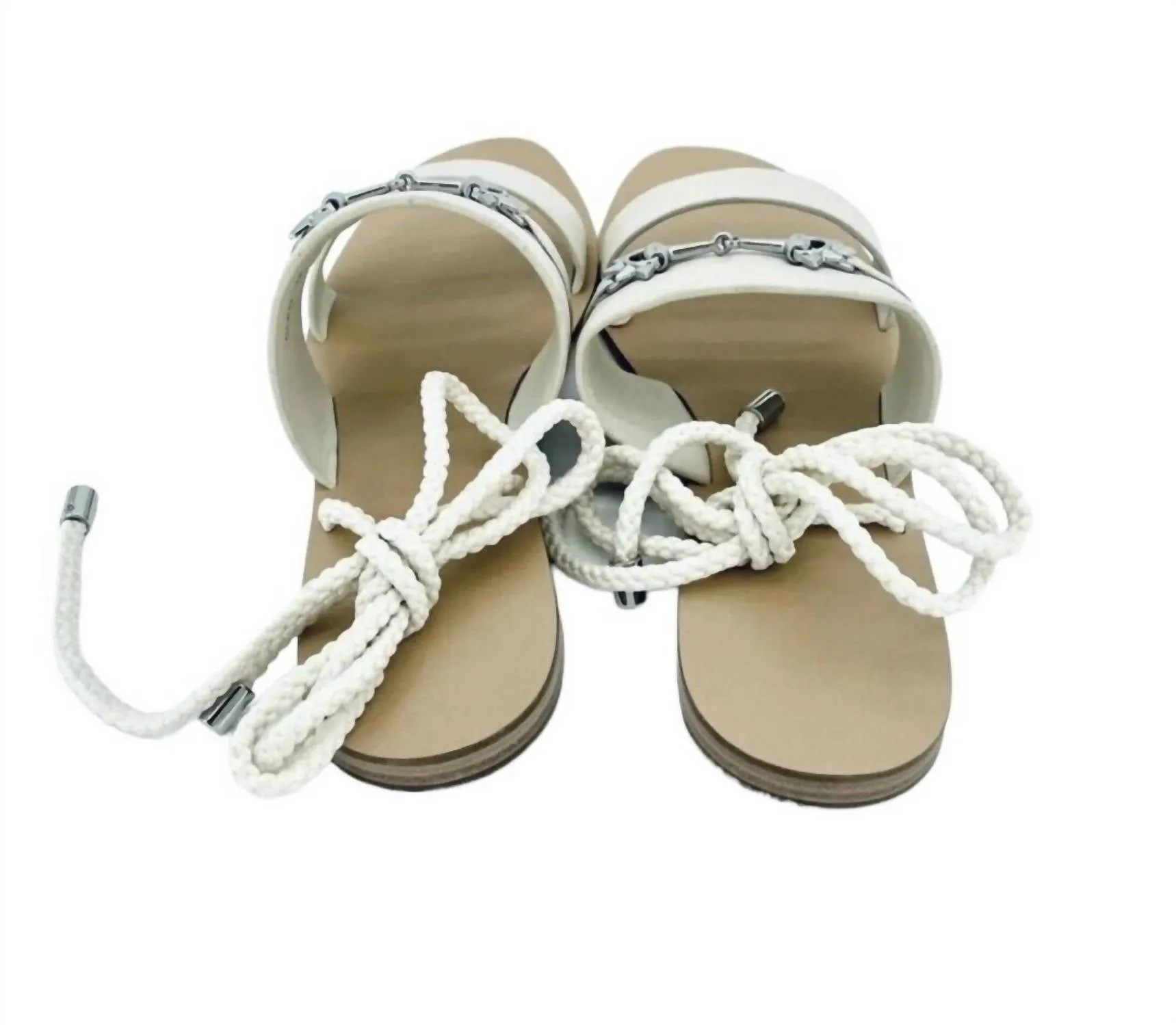 Women's Cleo Leather Ankle Wrap Tie Gladiator Sandals In Ivory