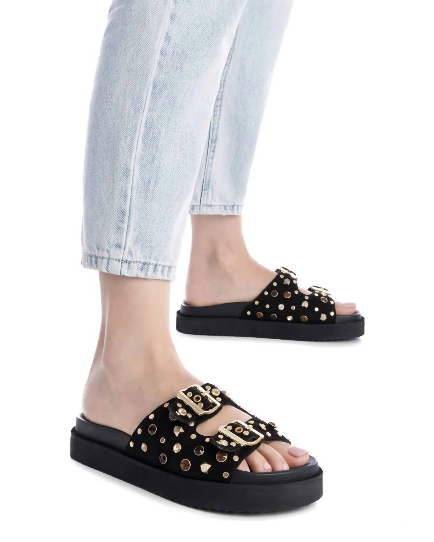 Women's Double Buckle Sandals In Black