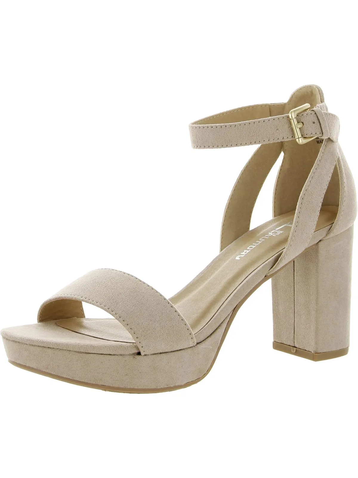 Womens Faux Suede Open Toe Block Heel