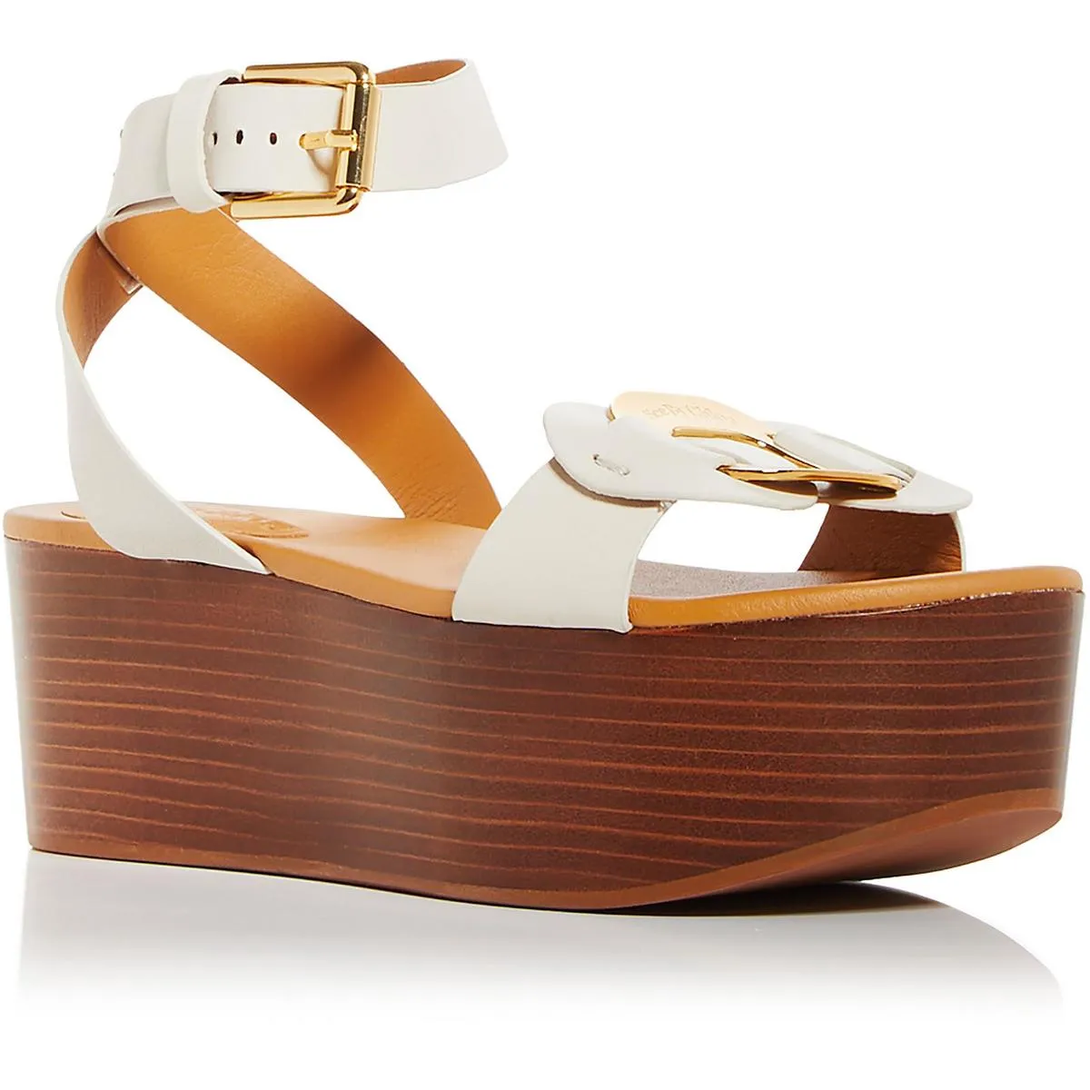 Womens Leather Buckle Platform Sandals