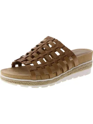 Womens Leather Slip On Wedge Sandals