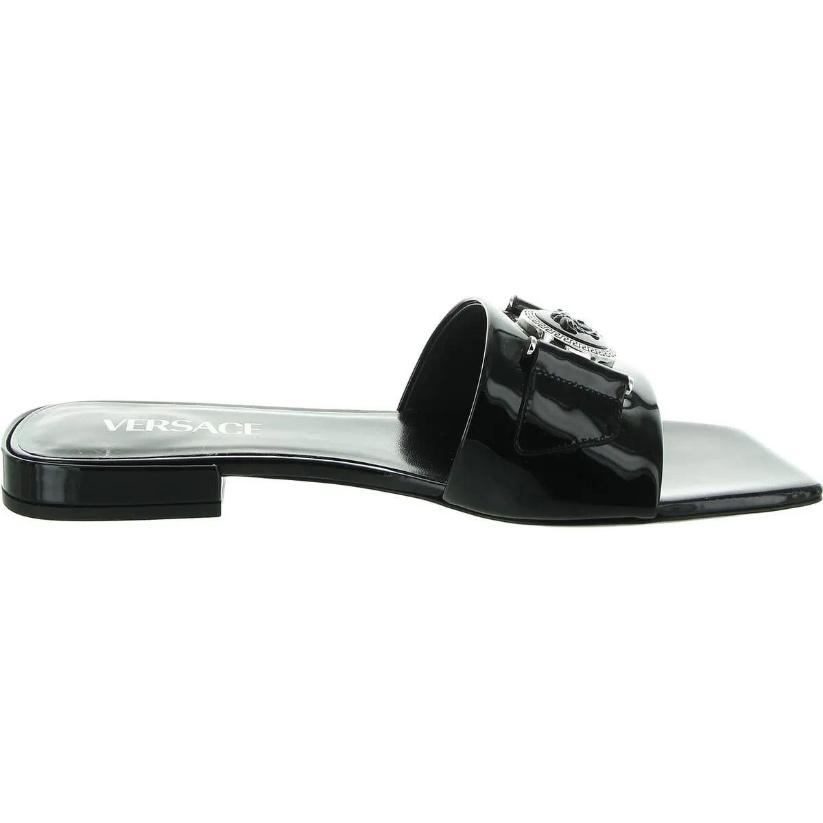Womens Logo Leather Slide Sandals