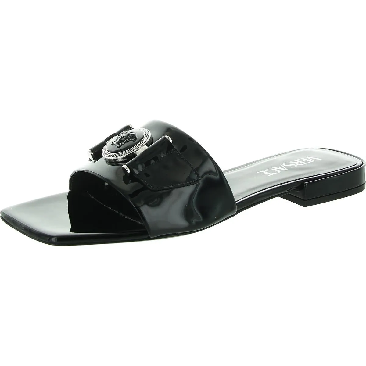 Womens Logo Leather Slide Sandals