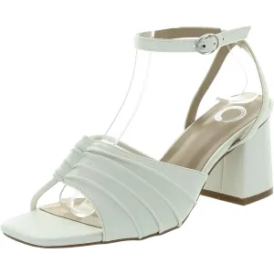 Womens Pleated Faux Leather Block Heel