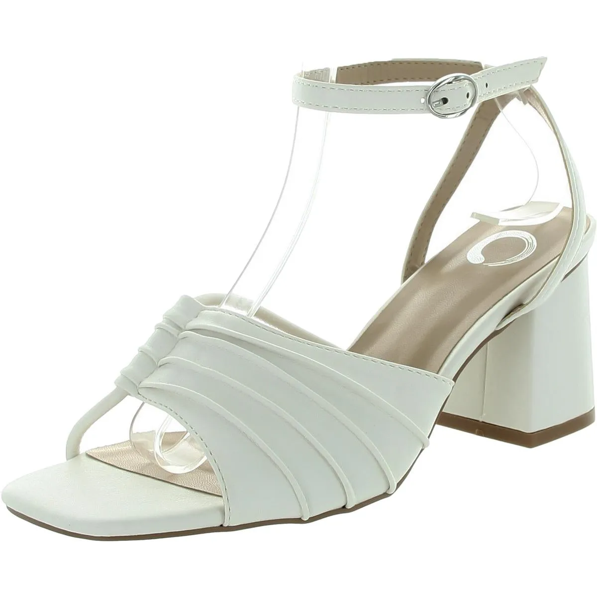 Womens Pleated Faux Leather Block Heel