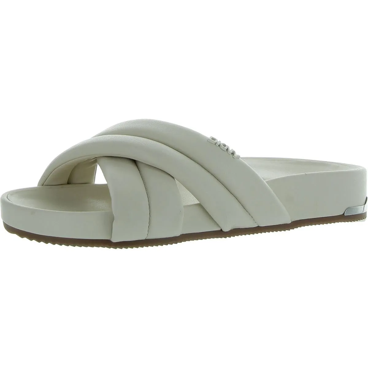 Womens Solid Faux Leather Slide Sandals