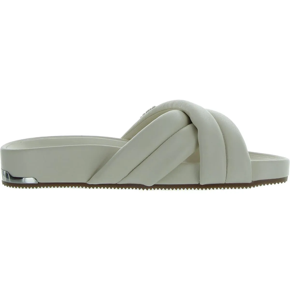 Womens Solid Faux Leather Slide Sandals