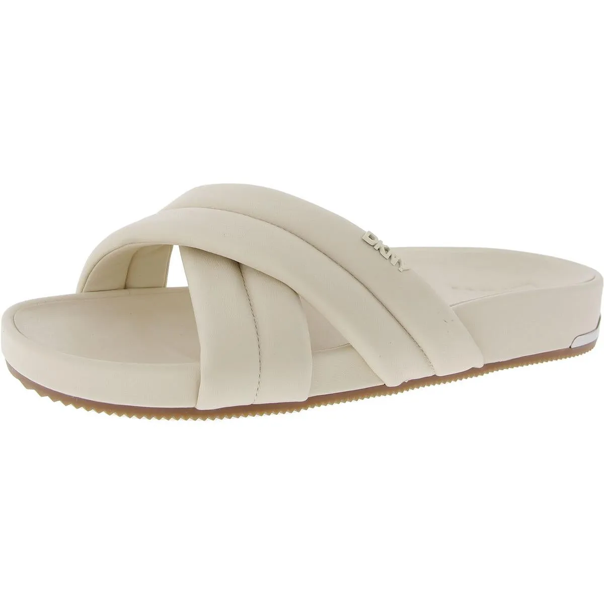 Womens Solid Faux Leather Slide Sandals