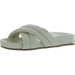 Womens Solid Faux Leather Slide Sandals
