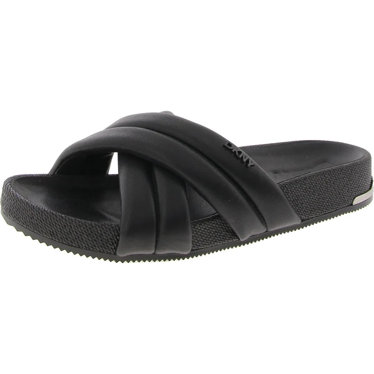 Womens Solid Faux Leather Slide Sandals
