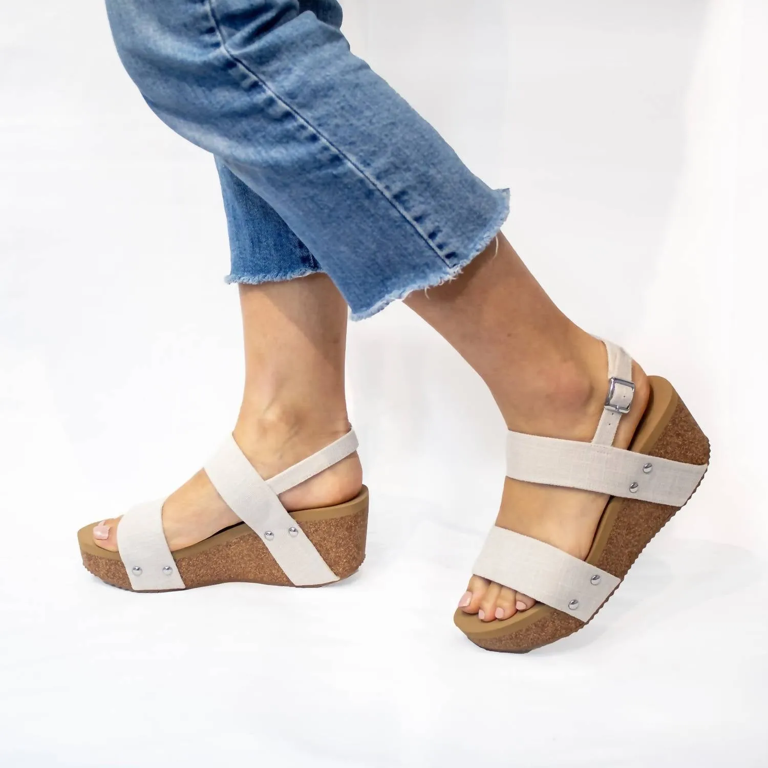 Women's Summer Love Linen Strap Wedge Sandal In Bone Linen