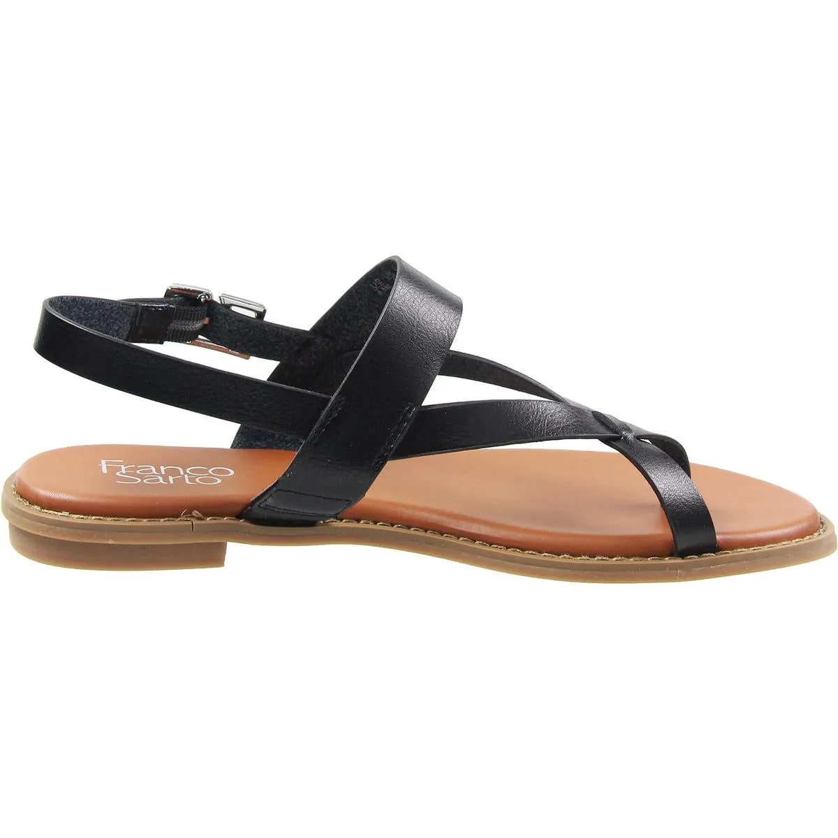 Womens Toe Loop Faux Leather Strappy Sandals
