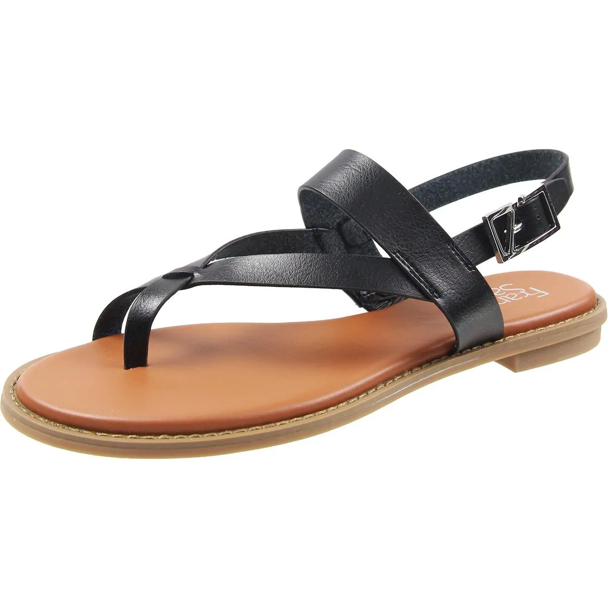 Womens Toe Loop Faux Leather Strappy Sandals