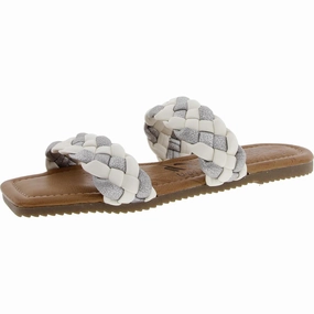 Womens Braided Faux Leather Slide Sandals