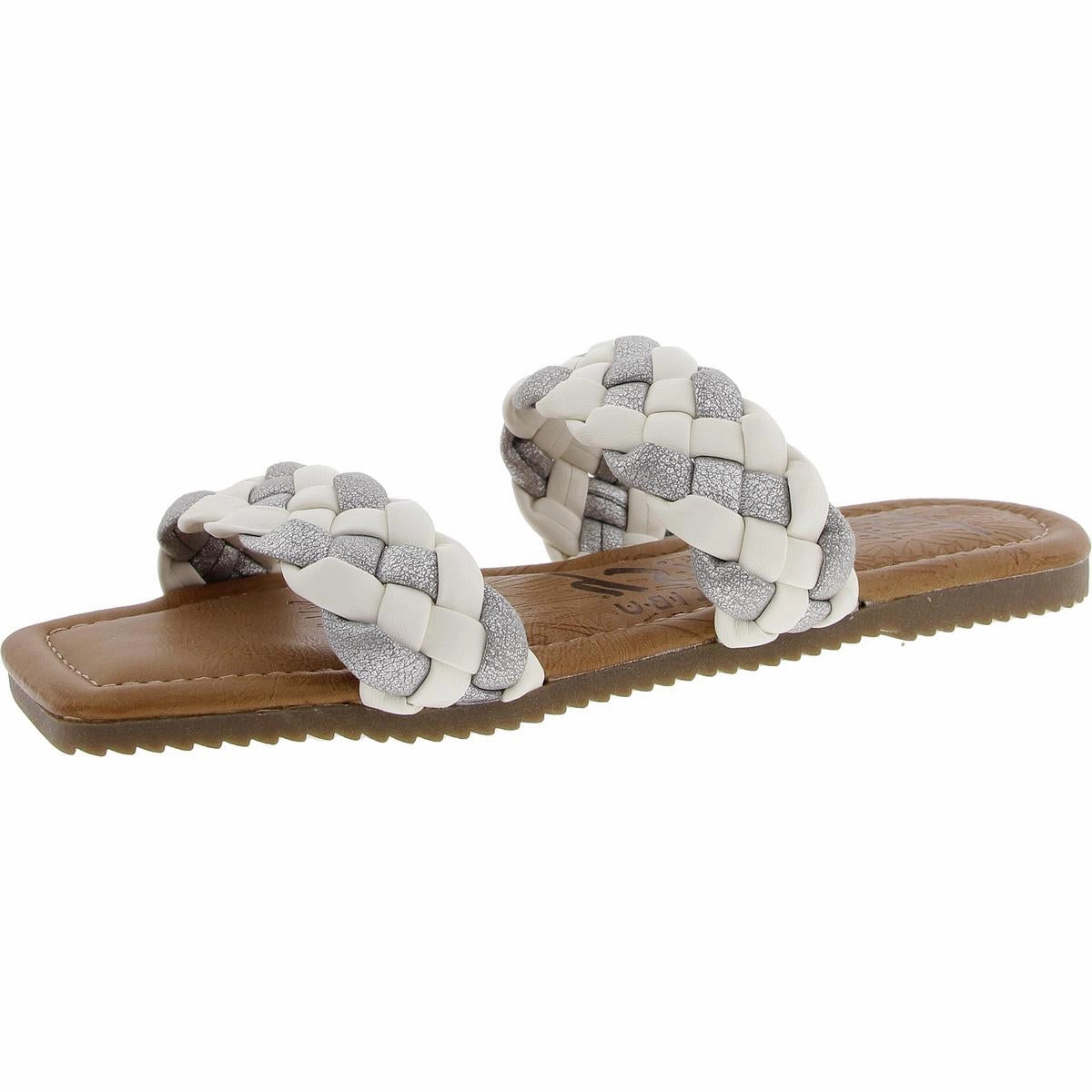Womens Braided Faux Leather Slide Sandals