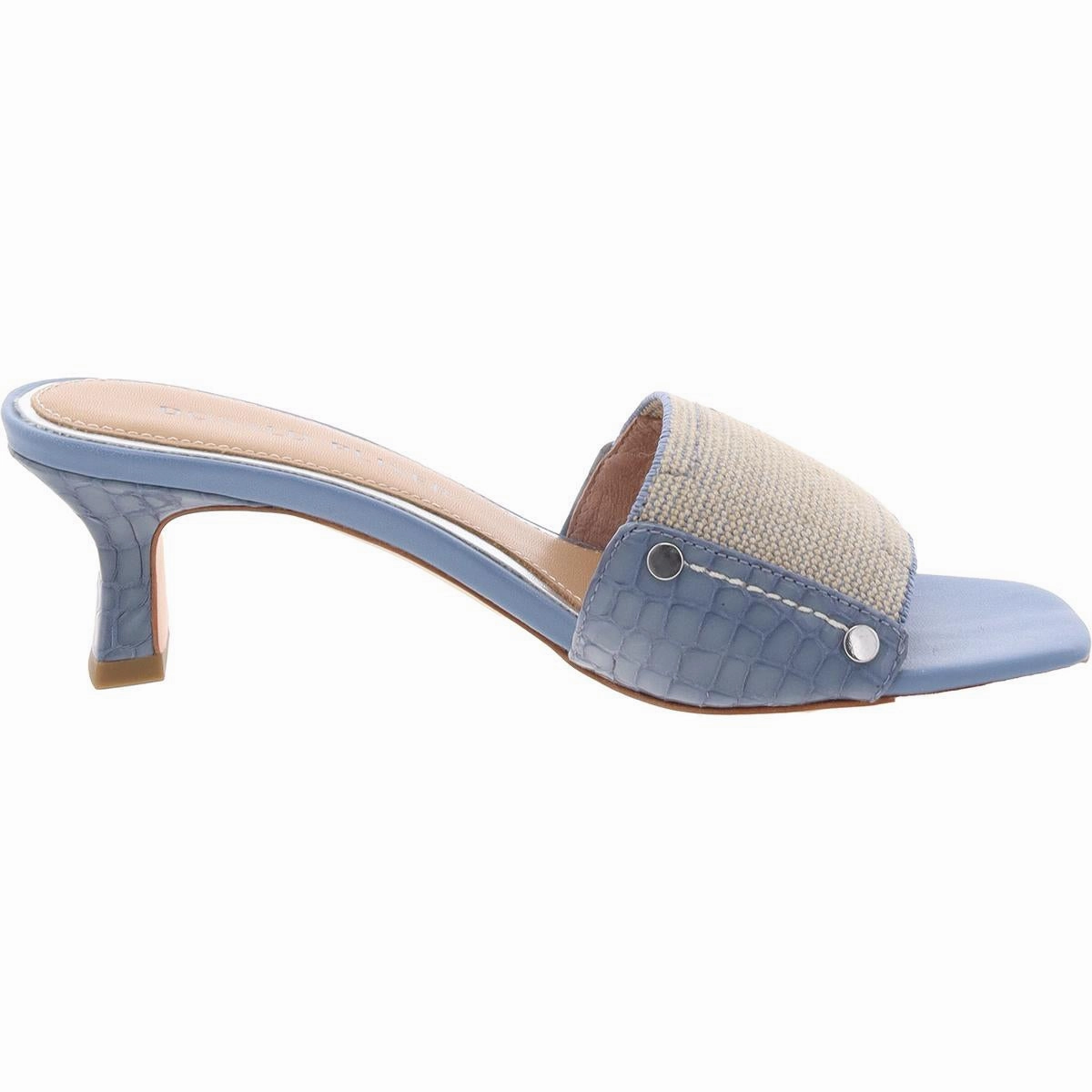 Womens Embellished Denim Mule Sandals