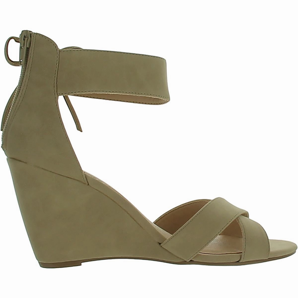 Womens Faux Leather Ankle Strap Wedge Sandals