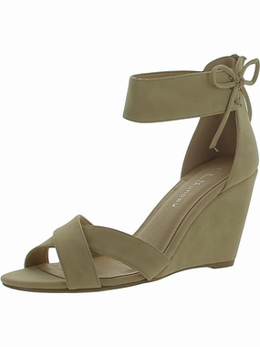 Womens Faux Leather Ankle Strap Wedge Sandals