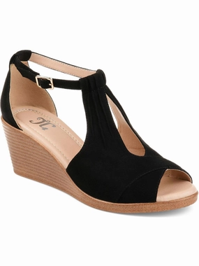 Womens Faux Suede Ankle Strap Wedge Sandals