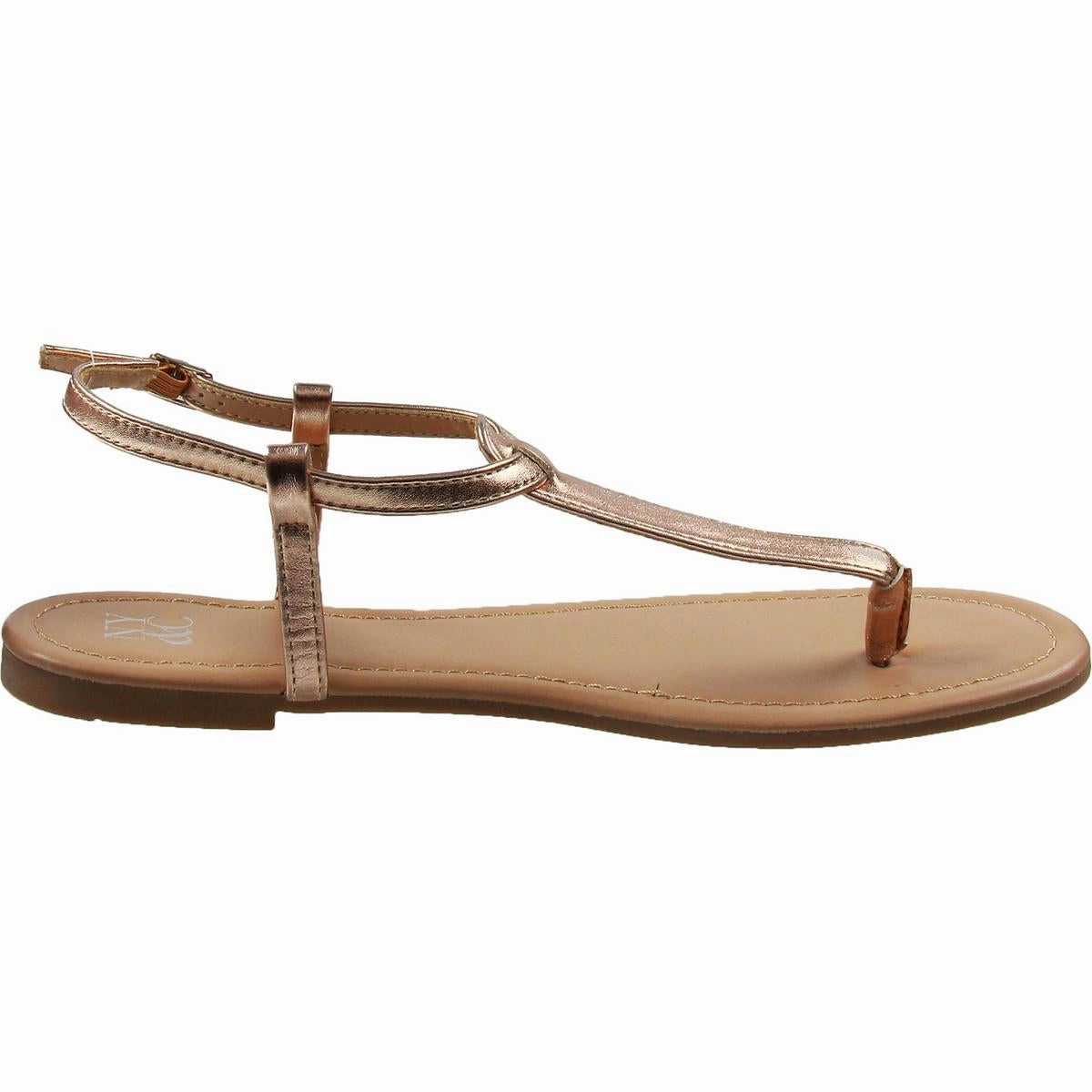 Womens Metallic Man Made T-Strap Sandals