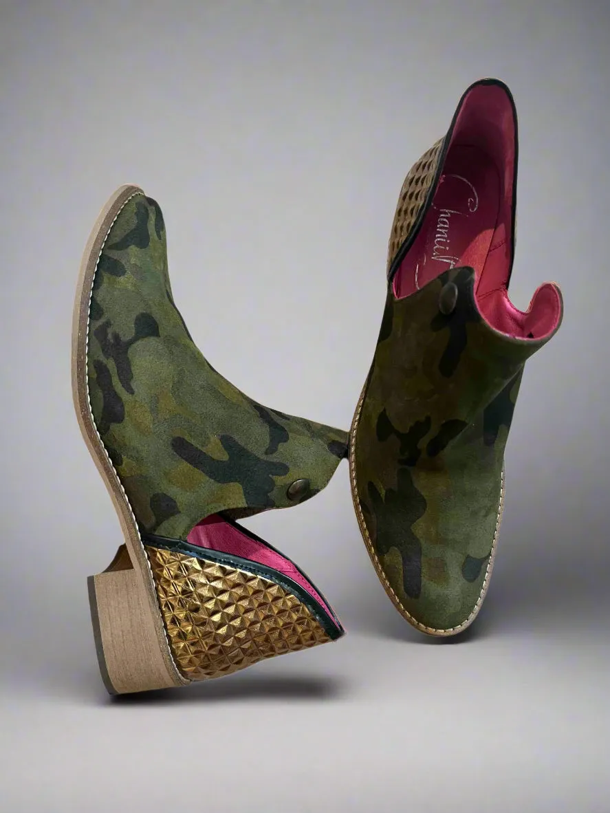 Zippette -Army-gold ankle boot